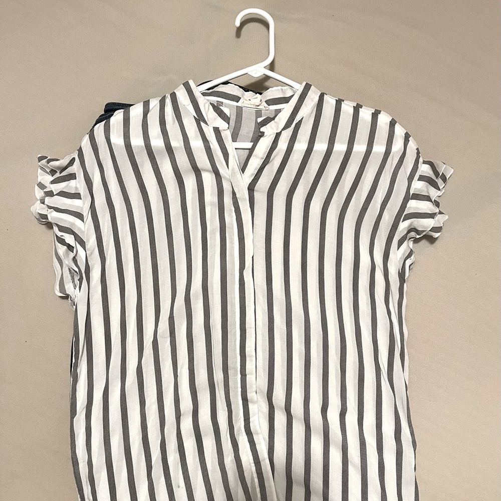 Gray and white stripes button down blouse size large